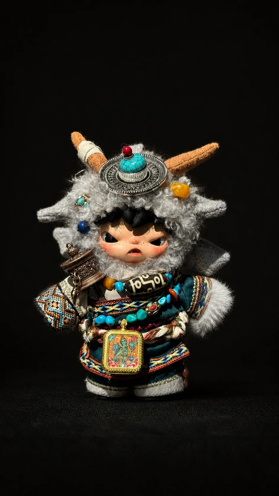 Grey horned collectible figure styling in the obsidian studio